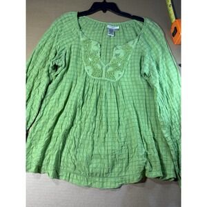 Lime Green Boho Peasant Blouse Square Neck Embroidered V Long Sleeve Sophie Max